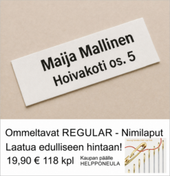 Ommeltavat kankaiset regular nimilaput vaatteille. 15 x 63 mm 118 kpl