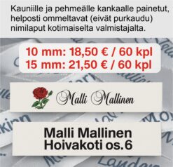 Ommeltavat nimilaput vaatteisiin