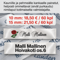 Ommeltavat nimilaput vaatteisiin