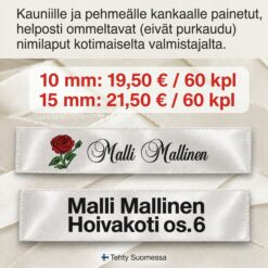 Ommeltavat nimilaput vaatteisiin